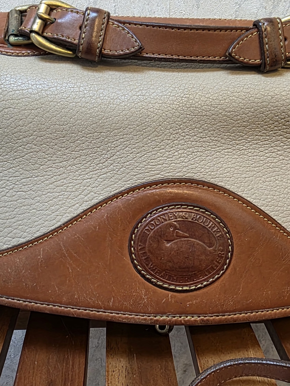 Dooney & Bourke Tan and Cream Leather Shoulder Bag